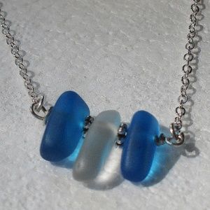 Blue and Clear sea glass necklace